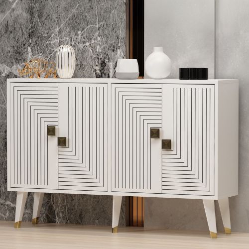 Credenza Bianco oro 2 Ripiani 4 Ante 120x30x80h cm, Effetto Geometrico - Thiene