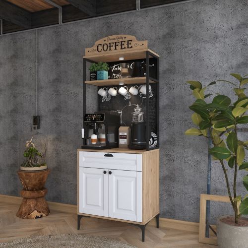 Credenza Bianco Rovere Marrone un Cassetto un Ripiano 70x40x186h cm, Apertura Battente, Scorrevole - Nemoli