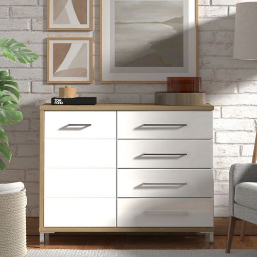 Credenza Bianco Rovere Nodi Marrone 4 Cassetti un Ripiano 108x40x87h cm, Apertura Battente e Scorrevole - Procopio