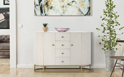 Credenza Bivongi, Buffet da soggiorno, Madia da salotto, Dispensa da cucina, 120x40 h85 cm, Crema e Bianco