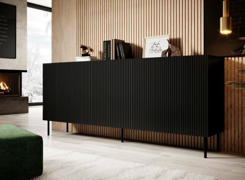 Credenza Cantanhede, Madia da salotto con quattro ante battenti, Rialzato da terra, 200x42 h82 cm, Nero