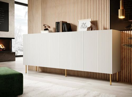 Credenza Cartaxo, Madia da salotto con quattro ante battenti, Rialzato da terra, 200x42 h82 cm, Bianco