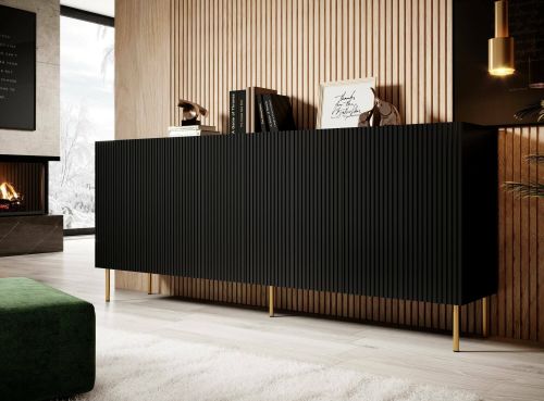 Credenza Cartaxo, Madia da salotto con quattro ante battenti, Rialzato da terra, 200x42 h82 cm, Nero