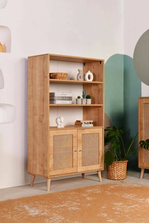 Credenza Castalia, Buffet da soggiorno, Madia da salotto, Dispensa moderna da cucina, 90x40h110 cm, Quercia