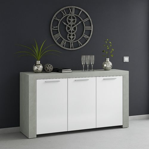 Credenza cemento e bianca porta bicchieri 144x42x80h cm 3 ante - Amaculi
