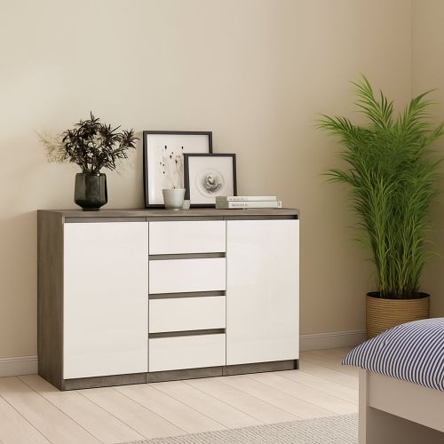 Credenza cemento e bianco lucida 120x50x90h cm 2 ante e 4 cassetti - Angelika
