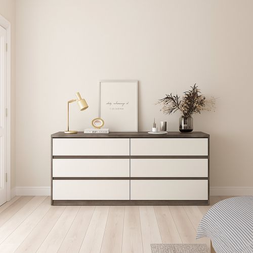 Credenza cemento e bianco lucida 153x50x70h cm 6 cassetti - Abacadabra
