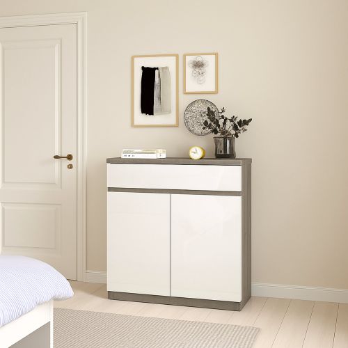Credenza cemento e bianco lucida 80x40x100h cm 2 ante e 1 cassetto - Genziana