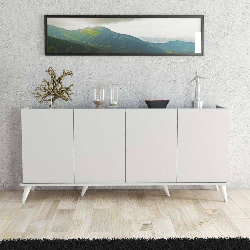 Credenza Circini, Buffet da soggiorno, Madia da salotto, Dispensa da cucina, 180x45 h81 cm, Bianco