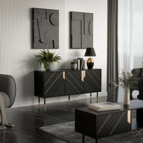 Credenza Cossogno, 154x40 h72 cm, Nero e Oro