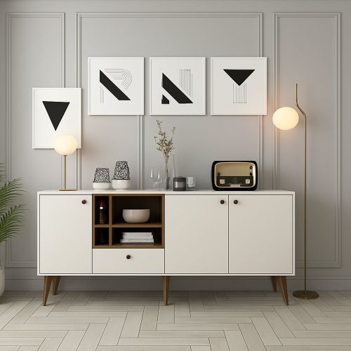 Credenza crema 180x35x81h cm 3 ante e 1 cassetto - Lucertola
