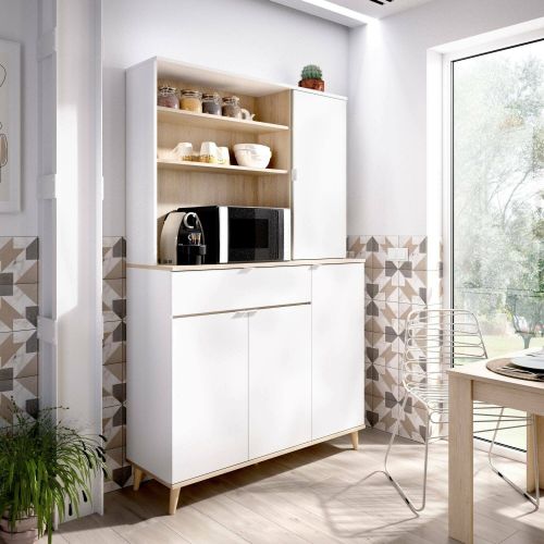 Credenza cucina bianca e rovere 120x40x191h cm 4 ante e 1 cassetto - Aeris