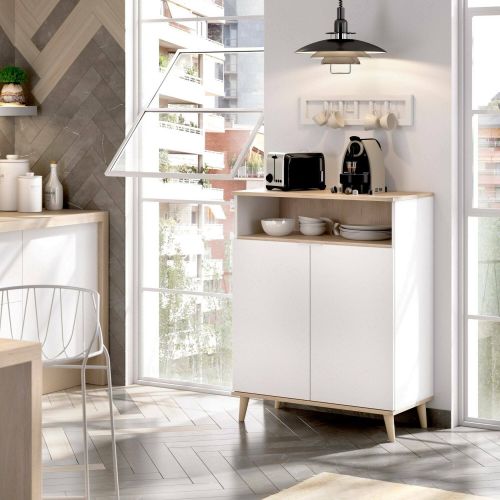 Credenza cucina bianca e rovere 80x40x102h cm 2 ante - Altai