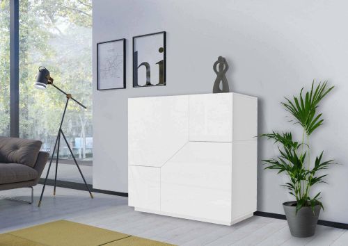 Credenza Domenico, Madia da cucina a 2 ante geometriche, Buffet da soggiorno, Madia da cucina, 100% Made in Italy, cm 79x43h86, Bianco lucido