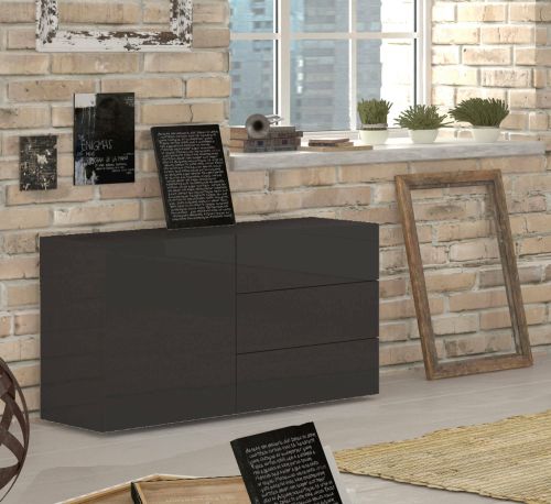 Credenza Enrico, Madia da cucina a 1 anta e 3 cassetti, Buffet da soggiorno, Madia da cucina, 100% Made in Italy, cm 110x40h35, Antracite lucido