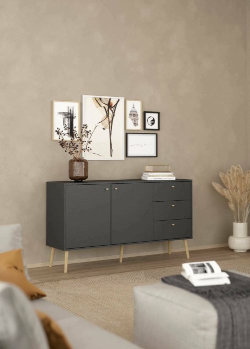 Credenza Florence, Buffet da soggiorno, Madia da salotto, Dispensa da cucina, 39x147 h82 cm, Grigio