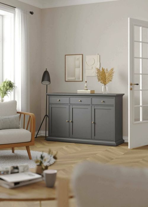 Credenza Frederique, Buffet da soggiorno, Madia da salotto, Dispensa da cucina, 46x144 h92 cm, Grigio