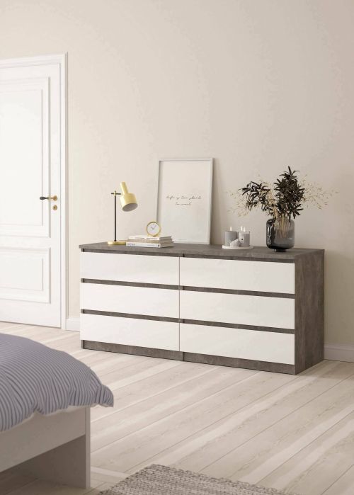 Credenza Giselle, Buffet da soggiorno, Madia da salotto, Dispensa da cucina, 50x154 h70 cm, Cemento e Bianco