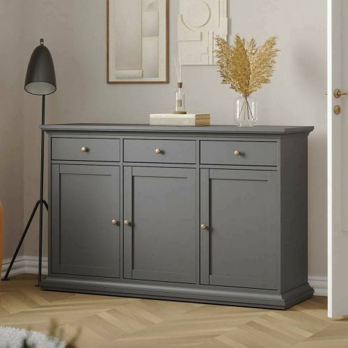 Credenza grigia 143x46x91h cm 3 ante e 3 cassetti - Asola