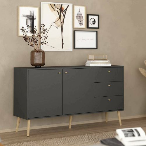 Credenza grigia 147x39x81h cm 2 ante e 3 cassetti - Erina