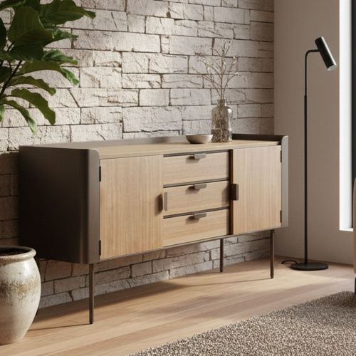 Credenza grigia e marrone 145x47x76h cm 2 ante e 3 cassetti - Jones