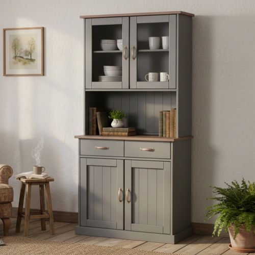 Credenza Grigio 2 Cassetti 2 Ripiani 90x45x190h cm, Apertura Battente - Milzano