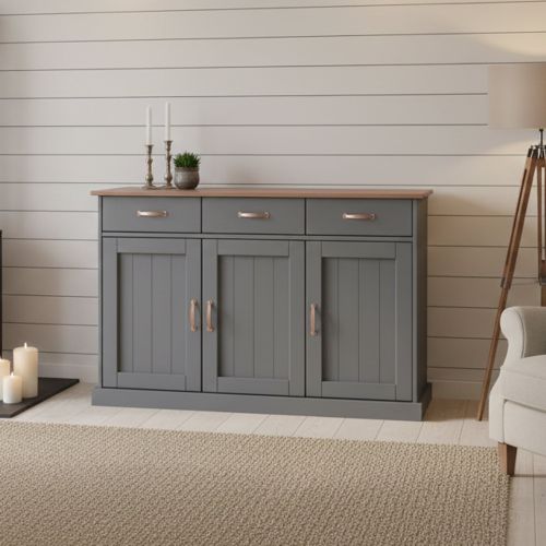 Credenza Grigio 3 Cassetti 2 Ripiani 131x45x86h cm, Apertura Battente - Silius
