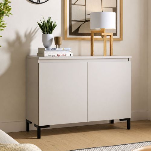 Credenza Grigio Chiaro Nero 2 Ripiani Apertura Battente 100x37x75h cm, 2 Ante Made in Italy - Mimakasa
