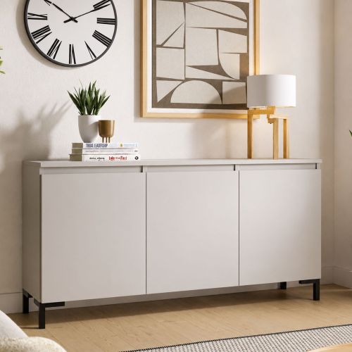 Credenza Grigio Chiaro Nero 3 Ripiani Apertura Battente 150x37x75h cm, 3 Ante Made in Italy - Milarele