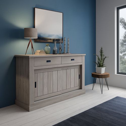 Credenza Grigio Rovere Grigio 2 Ripiani 2 Cassetti 138x50x95h cm, 2 Ante - Lupara