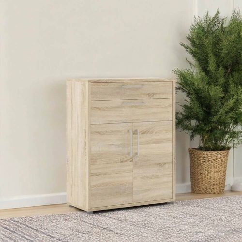 Credenza Jemima, Buffet da soggiorno, Madia da salotto, Dispensa da cucina, 89x40 h113 cm, Quercia