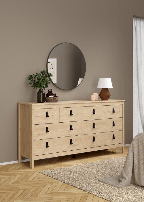 Credenza Josette, Buffet da soggiorno, Madia da salotto, Dispensa da cucina, 38x160 h80 cm, Rovere