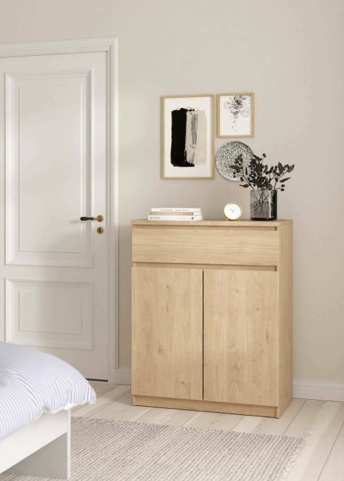 Credenza Julienne, Buffet da soggiorno, Madia da salotto, Dispensa da cucina, 40x80 h100 cm, Rovere
