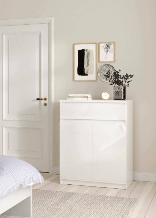 Credenza Julienne, Buffet da soggiorno, Madia da salotto, Dispensa da cucina, 80x40 h100 cm, Bianco