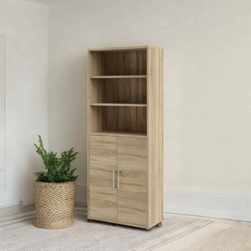 Credenza Karine, Buffet da soggiorno, Madia da salotto, Dispensa da cucina, 89x40 h222 cm, Quercia