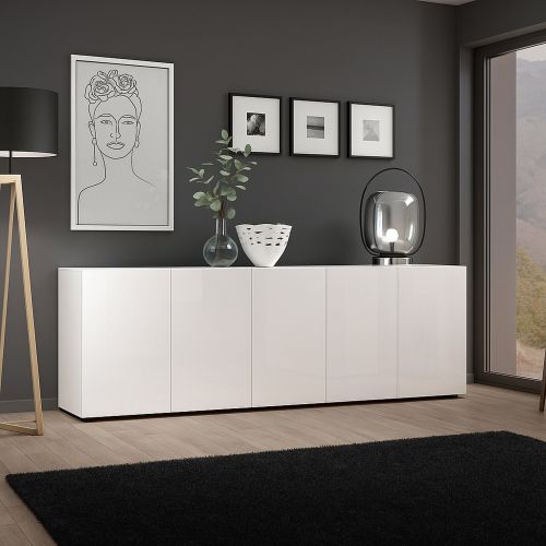 Credenza larga bianco lucida 225x38x79h cm 5 ante - Macaria