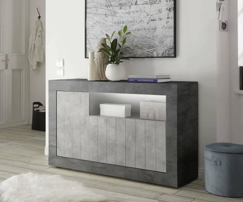 Credenza Ledro, Buffet da soggiorno, Madia da salotto, Dispensa da cucina, Made in Italy, 138x42 h86 cm, Ardesia e Cemento