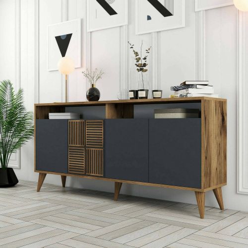 Credenza legno e antracite 160x35x78h cm 4 ante - Garigliano
