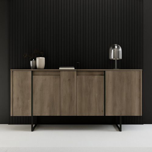 Credenza legno scuro e nera 160x35x80h cm 4 ante - Arta