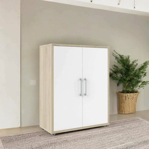 Credenza Leocadie, Buffet da soggiorno, Madia da salotto, Dispensa da cucina, 89x40 h113 cm, Quercia e Bianco