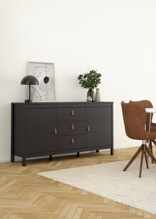 Credenza Lisiane, Buffet da soggiorno, Madia da salotto, Dispensa da cucina, 38x151 h80 cm, Nero