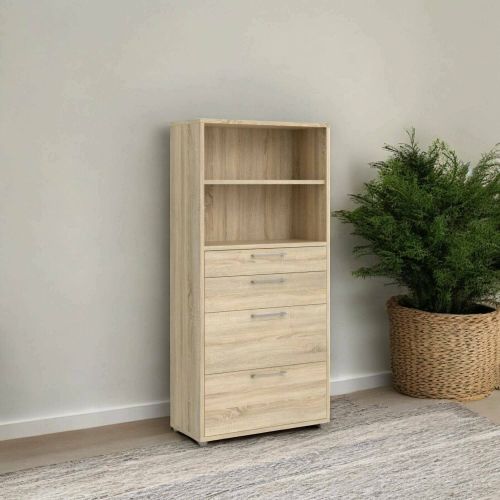 Credenza Loane, Buffet da soggiorno, Madia da salotto, Dispensa da cucina, 89x40 h186 cm, Quercia