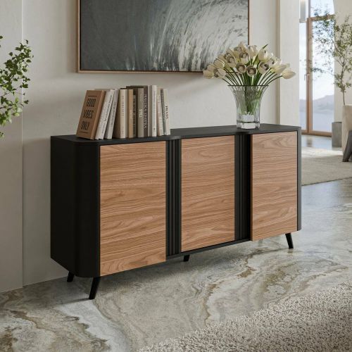 Credenza Loreo, 151x42 h70 cm, Nero e Noce