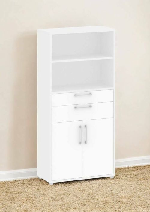Credenza Ludivine, Buffet da soggiorno, Madia da salotto, Dispensa da cucina, 89x40 h186 cm, Bianco