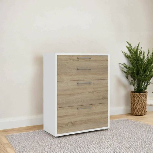 Credenza Lydie, Buffet da soggiorno, Madia da salotto, Dispensa da cucina, 89x40 h113 cm, Bianco e Quercia