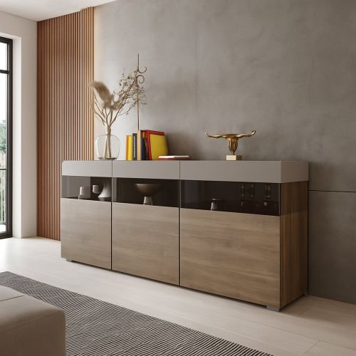 Credenza Marrone Beige 3 Ripiani 3 Ante 180x41x80h cm, 6 Vani - Fanna