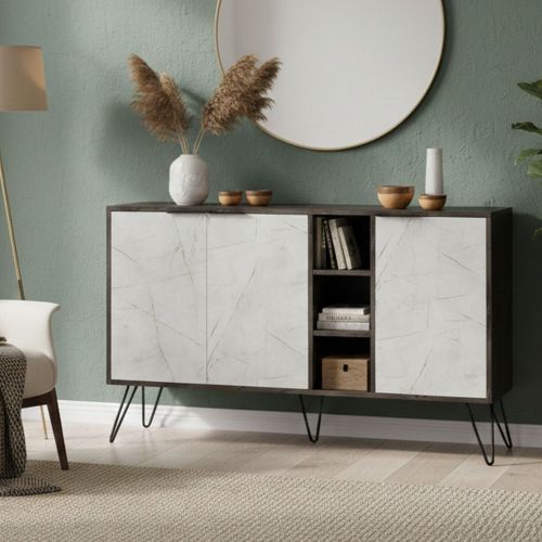 Credenza marrone e marmo 142x35x83h cm 3 ante - Arlene
