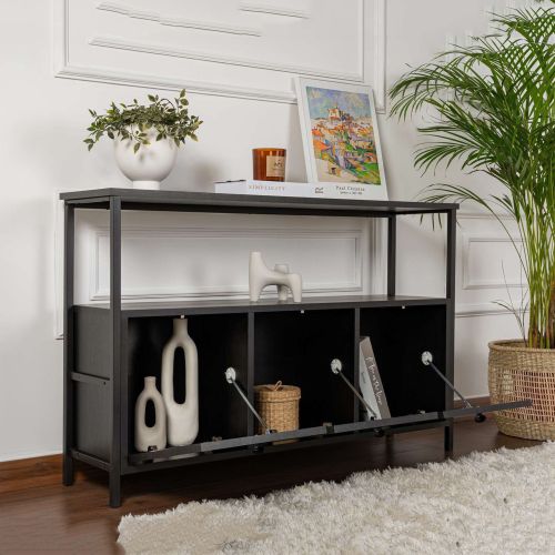 Credenza Marrone Frassinato Nero 2 Ripiani 3 Vani 120x30x77h cm, 3 Ante - Noda
