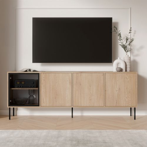 Credenza Marrone Nero 4 Ripiani Apertura Battente 200x40x75h cm, 4 Ante - Pizzo