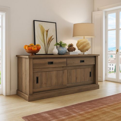 Credenza Marrone Noce 2 Ripiani 2 Cassetti 138x50x95h cm, 2 Ante - Lupara